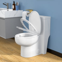 Lordear 1.6 Gallons GPF Elongated Comfort Height Floor Mounted One-Piece Toilet (Seat Included)