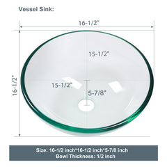 Lordear Clear Tempered Glass Bathroom Vessel Sink with Pop-up Drain