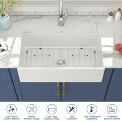 Lordear White Drop-in Single Bowel Fireclay Farmhouse Sink