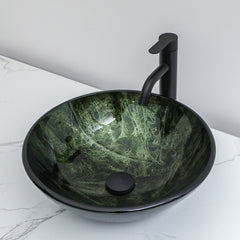 Lordear 16.5'' X 16.5'' Tempered Glass Bathroom Vessel Sink with Faucet and Pop-up Drain
