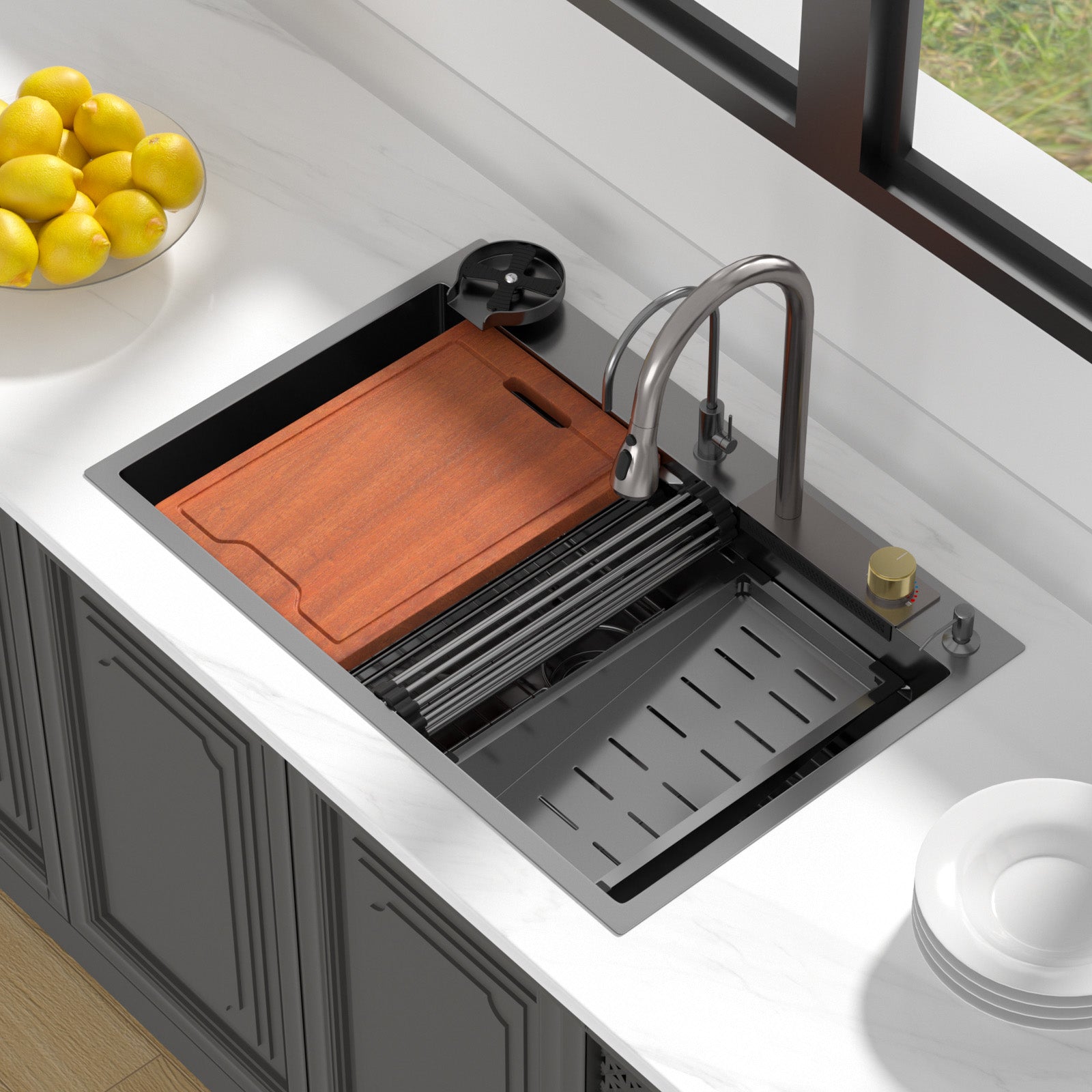 Lordear 33'' Stainless Steel Drop In Waterfall Single Bowl Workstation Kitchen Sink  from Lordear