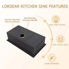 Lordear Stainless Steel Gunmetal Black Single Bowl Undermount Workstation Kitchen Sink from Lordear
