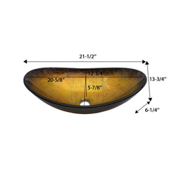 Lordear Champagne Boat Tempered Glass Bathroom Vessel Sink with Pop-up Drain