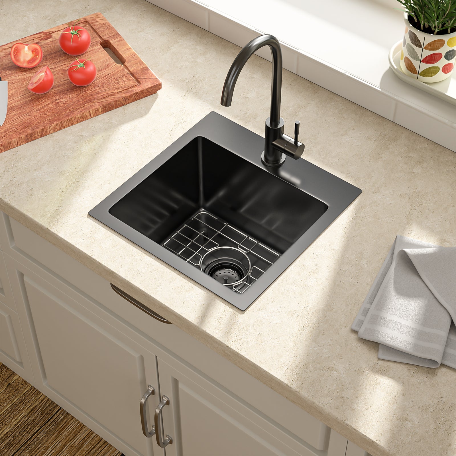 Lordear 15" x 15" Stainless Steel Drop In Single Bowl Prep RV Bar Sink from Lordear