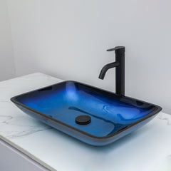 Lordear Rectangular Tempered Glass Bathroom Vessel Sink with Pop-up Drain