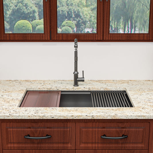 Lordear Stainless Steel Gunmetal Black Single Bowl Undermount Workstation Kitchen Sink  from Lordear