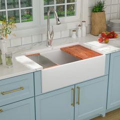 Lordear White Workstation Apron Front Fireclay Farmhouse Sink