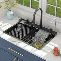 Lordear 30'' Digital Display Drop In Waterfall Single Bowl Stainless Steel Workstation Kitchen Sink