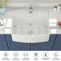 Lordear 30 Inch White Fireclay Farmhouse Kitchen Sink, Single Bowl Apron Front Ceramic Kitchen Sink