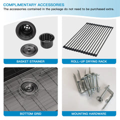 Lordear 30'' x 22'' Black Single Bowl Drop-in Stainless Steel Kitchen Sink