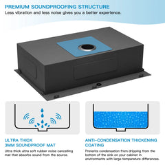 Lordear 30'' x 22'' Black Single Bowl Drop-in Stainless Steel Kitchen Sink