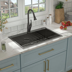 Lordear 30'' x 22'' Black Single Bowl Drop-in Stainless Steel Kitchen Sink