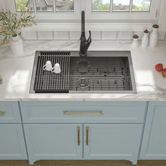 Lordear 30'' x 22'' Black Single Bowl Drop-in Stainless Steel Kitchen Sink