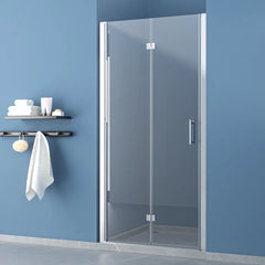 Lordear 30" W x 72" H Tempered Glass Bifold Frameless Clear Bathroom Shower Door from Lordear