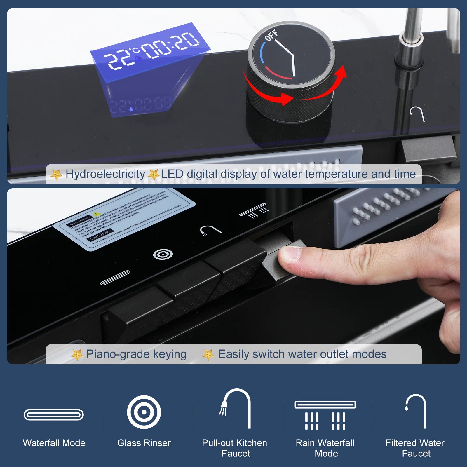 Lordear 30'' Stainless Steel Drop In Waterfall Single Bowl Digital Display Workstation Kitchen Sink from Lordear