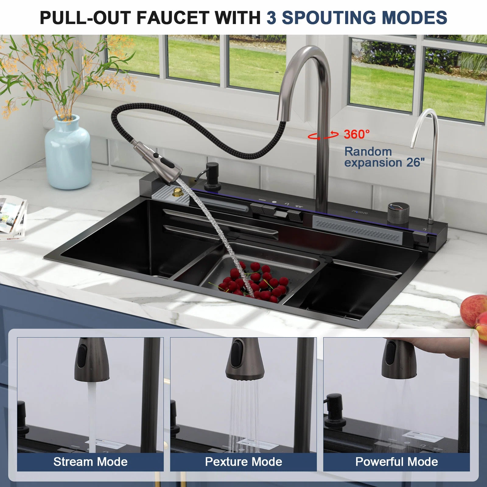 Lordear 30'' Stainless Steel Drop In Waterfall Single Bowl Digital Display Workstation Kitchen Sink from Lordear