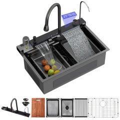 Lordear Kitchen sink with faucet and accessories on a white background