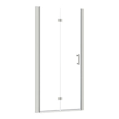 32 in.W x 72 in.H Bifold Frameless Clear Glass Shower Door 1/4 in. Fold Glass Brushed Nickel Shower Door from Lordear