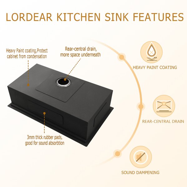 Lordear 32'' Stainless Steel Undermount Single Bowl Workstation Kitchen Sink from Lordear
