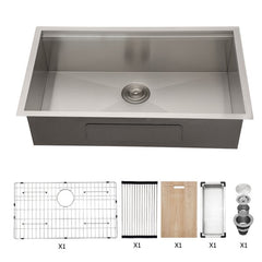Lordear 32'' Stainless Steel Undermount Single Bowl Workstation Kitchen Sink from Lordear