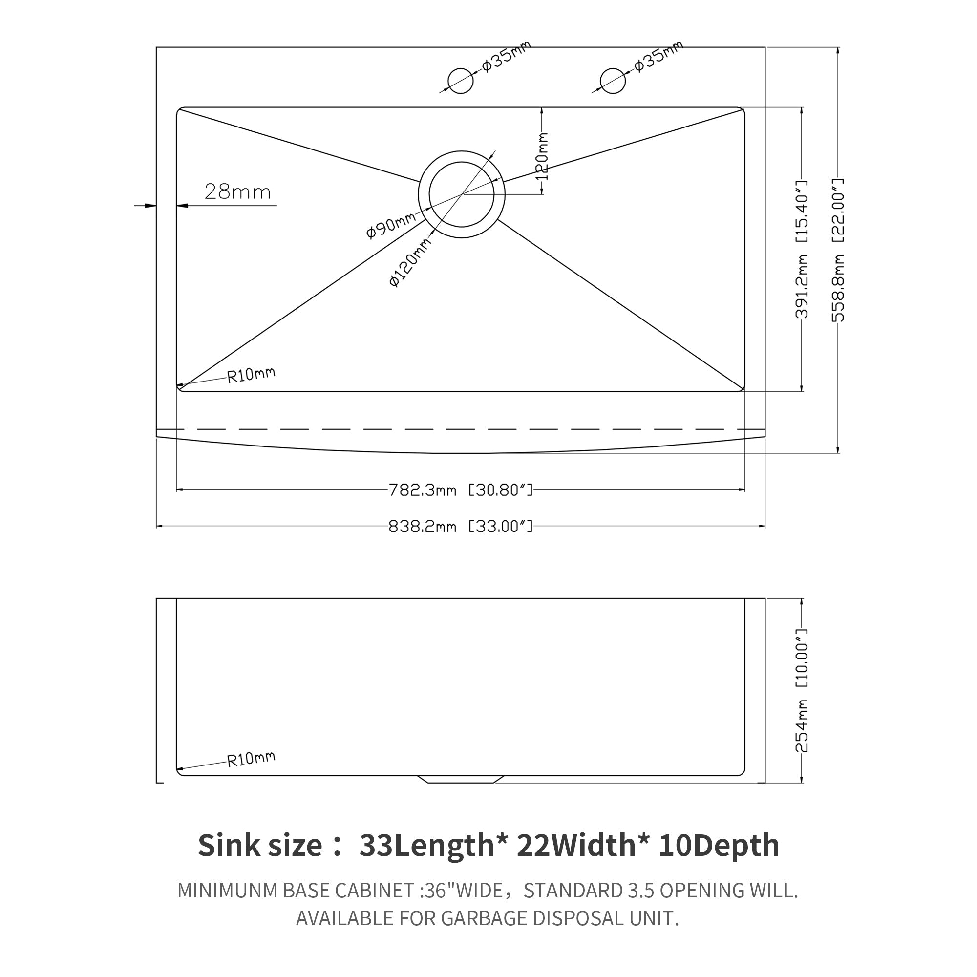 Lordear 33'' Stainless Steel Topmount Single Bowl Apron Front Farmhouse Kitchen Sink from Lordear