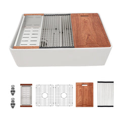 Lordear White Workstation Apron Front Fireclay Farmhouse Sink