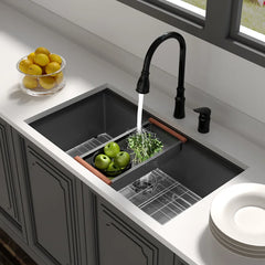 Lordear 33'' Black Undermount Single Bowl Stainless Steel Workstation Kitchen Sink