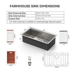 Lordear 33" Undermount Kitchen Sink Single Bowl With Accessories