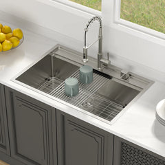 Lordear 33'' x 22'' Drop-in Single Bowl Stainless Steel Workstation Kitchen Sink