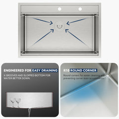 Lordear 33'' x 22'' Drop-in Single Bowl Stainless Steel Workstation Kitchen Sink