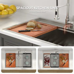 Lordear 33'' x 22'' Drop-in Single Bowl Stainless Steel Workstation Kitchen Sink