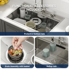 Lordear 33'' x 22'' Drop-in Single Bowl Stainless Steel Workstation Kitchen Sink