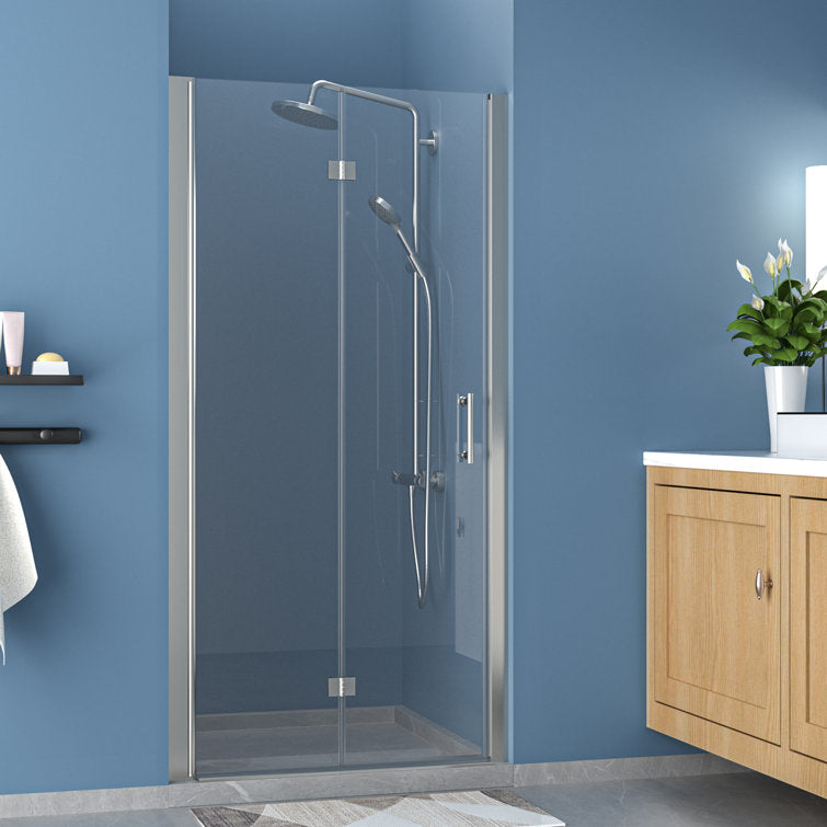 Lordear 34" W x 72" H Tempered Glass Bifold Frameless Clear Bathroom Shower Door from Lordear
