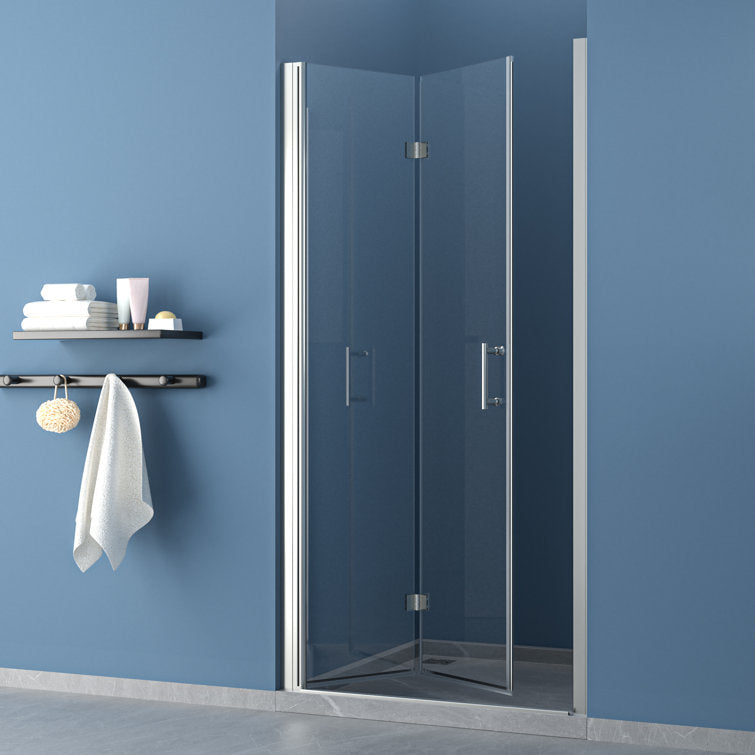 Lordear 34" W x 72" H Tempered Glass Bifold Frameless Clear Bathroom Shower Door from Lordear