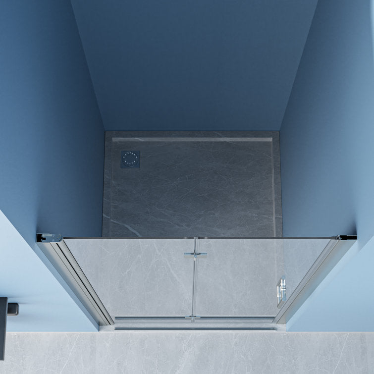 Lordear 34" W x 72" H Tempered Glass Bifold Frameless Clear Bathroom Shower Door from Lordear