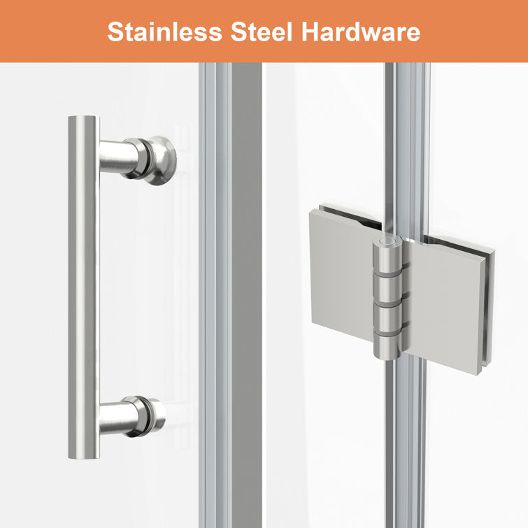 Lordear 34" W x 72" H Tempered Glass Bifold Frameless Clear Bathroom Shower Door from Lordear