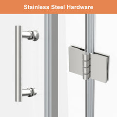 Lordear 34" W x 72" H Tempered Glass Bifold Frameless Clear Bathroom Shower Door from Lordear