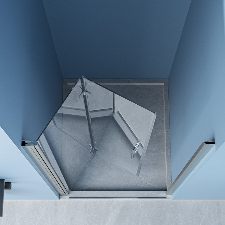 Lordear 34" W x 72" H Tempered Glass Bifold Frameless Clear Bathroom Shower Door from Lordear