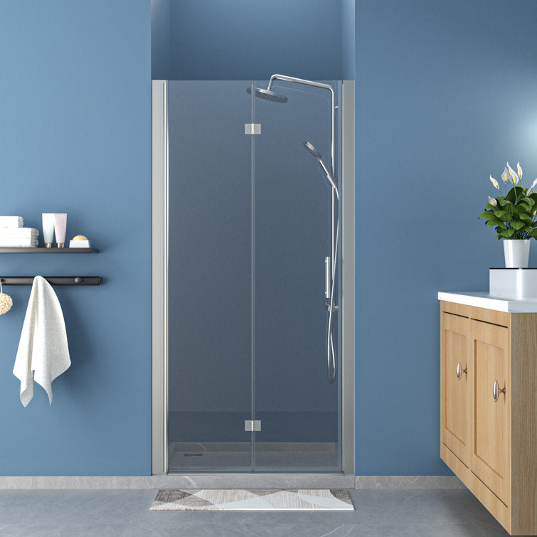 Lordear 34" W x 72" H Tempered Glass Bifold Frameless Clear Bathroom Shower Door from Lordear