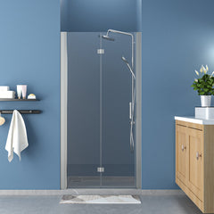 Lordear 34" W x 72" H Tempered Glass Bifold Frameless Clear Bathroom Shower Door from Lordear