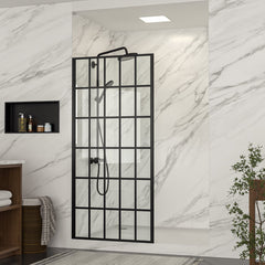 Lordear Tempered Glass Matte Black Grid Single Panel Frameless Fixed Shower Door  from Lordear