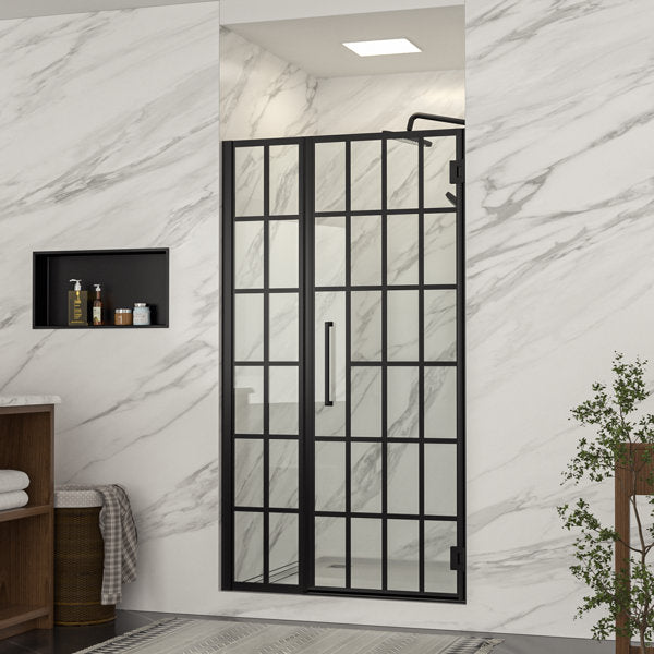 Lordear Tempered Glass Frameless Matte Black Checkered Shower Door  from Lordear