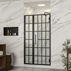 Lordear Tempered Glass Frameless Matte Black Checkered Shower Door  from Lordear