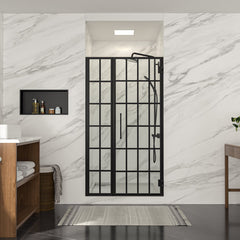 Lordear Tempered Glass Frameless Matte Black Checkered Shower Door  from Lordear