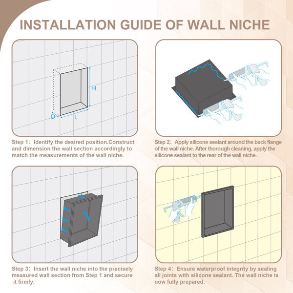 Lordear 36" x 12" Stainless Steel Rectangular Built-in Bathroom Niche from Lordear
