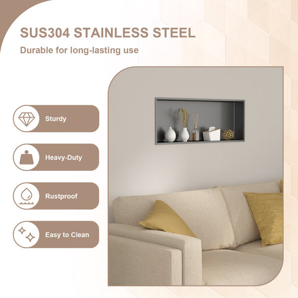 Lordear 36" x 12" Stainless Steel Rectangular Built-in Bathroom Niche from Lordear