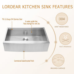 Lordear Single Bowl Workstation Apron Front Stainless Steel Farmhouse Sink