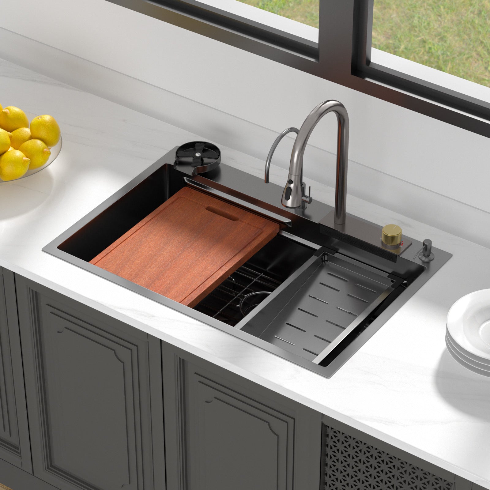 Lordear 33'' Stainless Steel Drop In Waterfall Single Bowl Workstation Kitchen Sink  from Lordear