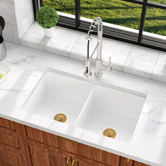 Lordear 32''x19'' White Porcelain Ceramic Double Bowl Fireclay Farmhouse Sink