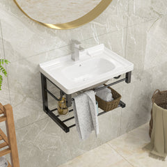 Lordear 23.75'' x 15.75'' White Ceramic Wall Mounted Bathroom Sink with Towel Rack  from Lordear